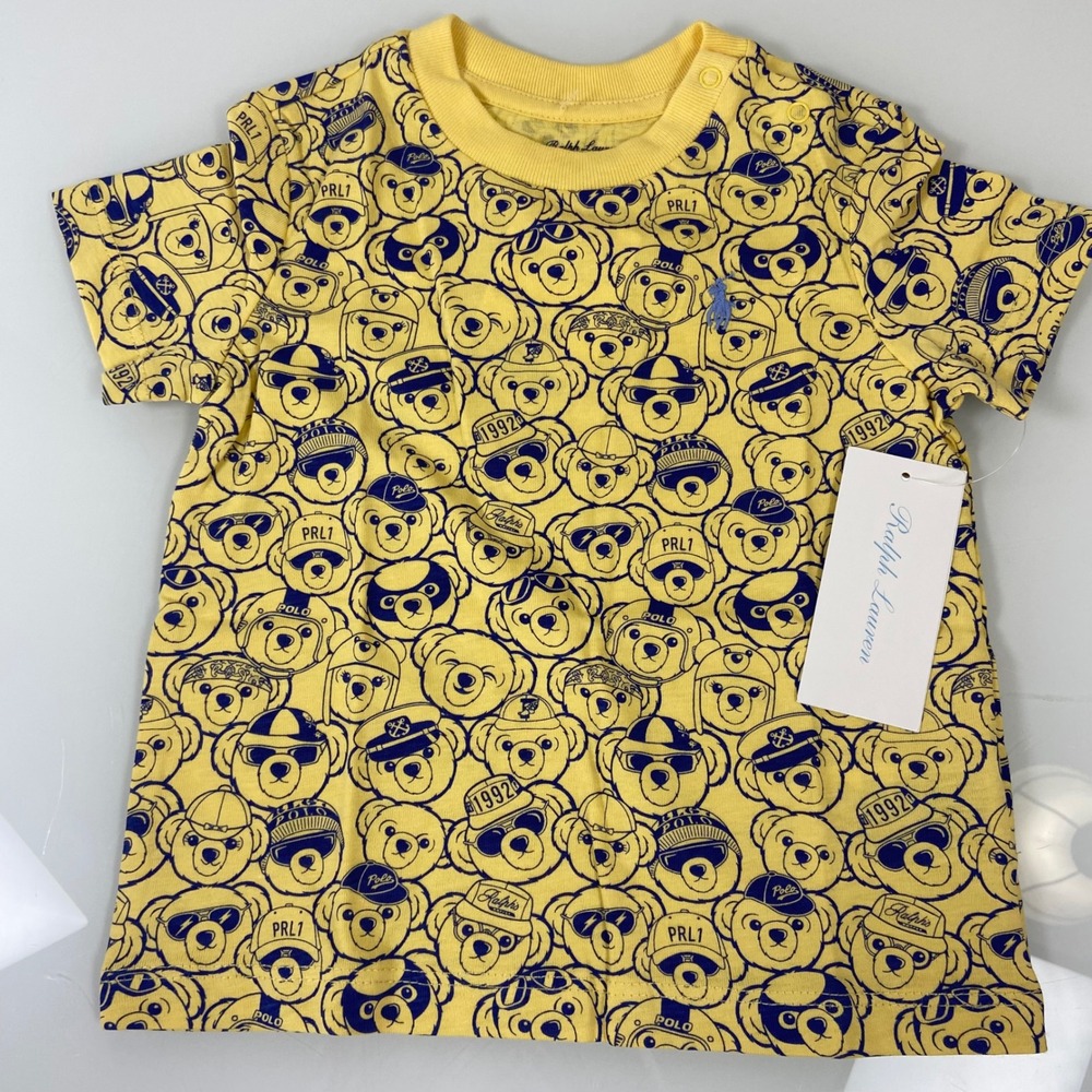 Ralph Lauren Baby Boys‎ Yellow Polo Bear Cotton Jersey Tee Size 12M Snaps NEW